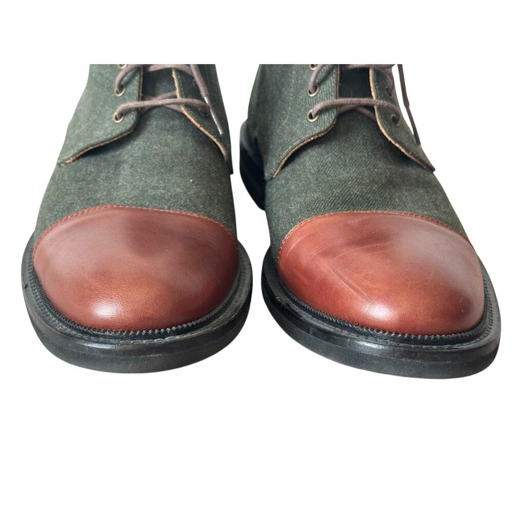 Taft Olive Green Canvas and Brown Leather Cap-Toe Boots - Picture 6 of 7